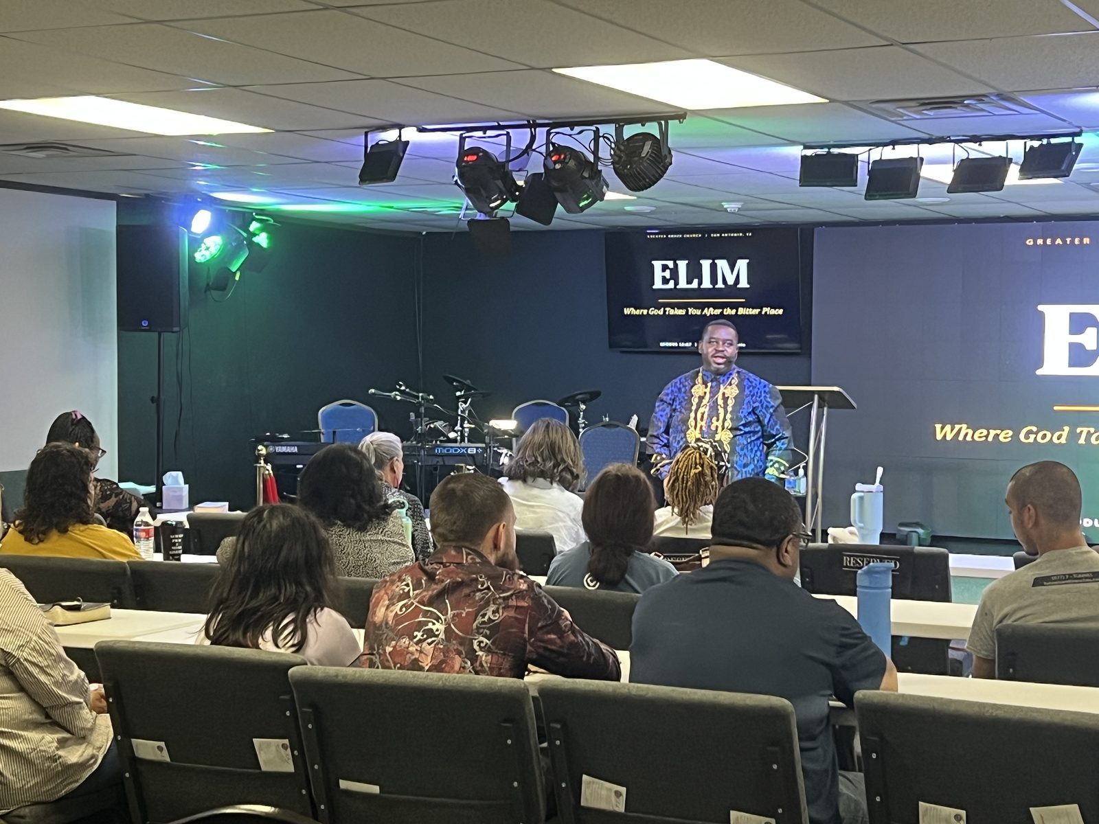 Pastor teaching the ELIM message at Greater Grace